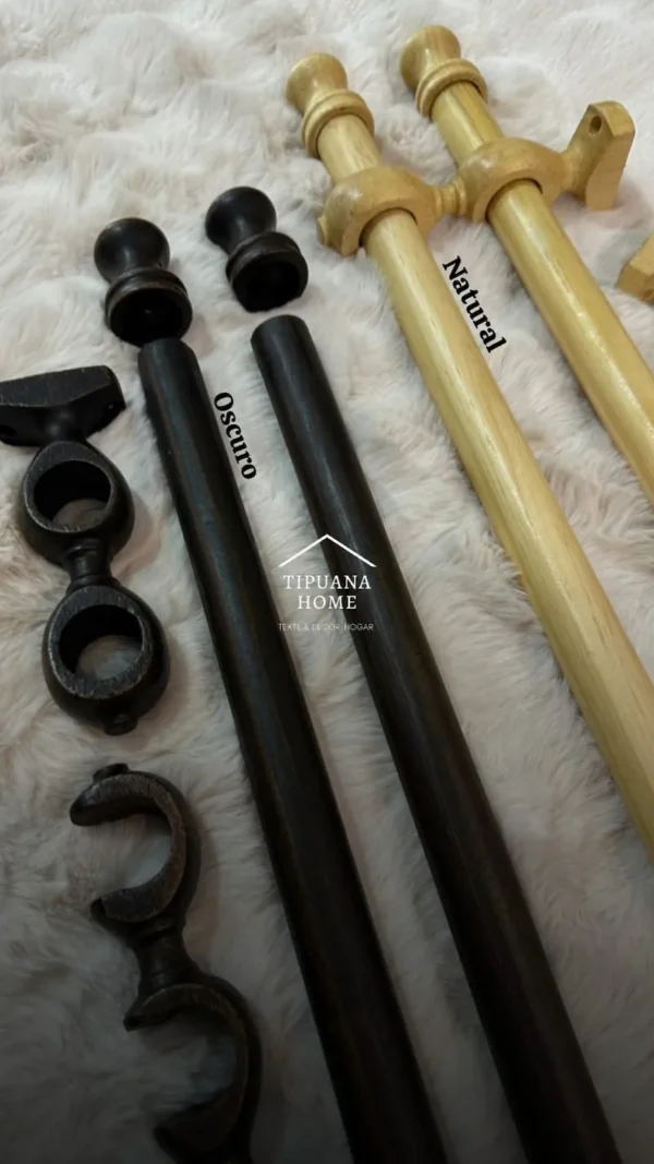 Barral Porta-cortinas Doble de Madera Grueso