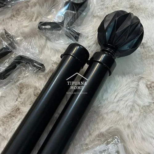 Barral Porta-cortinas Doble de Metal Negro Extensible 1,60 a 3,00mts