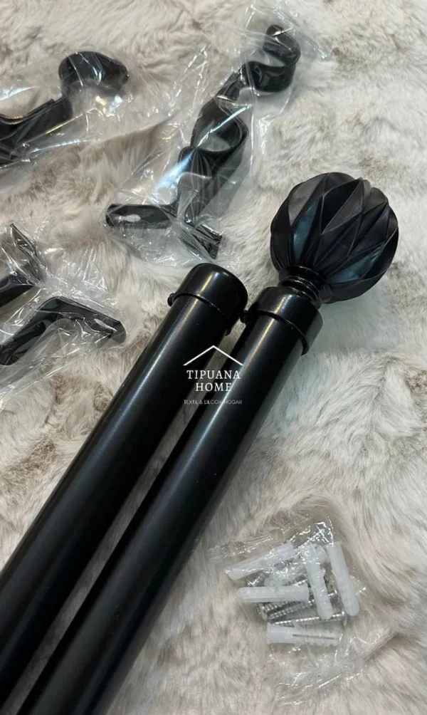 Barral Porta-cortinas Doble de Metal Negro Extensible 1,60 a 3,00mts