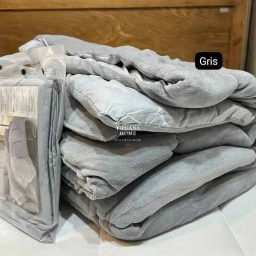 edredon-doblefaz-5pzas-gris-casakomoda Set Cobertor 5 piezas Piel de Ángel