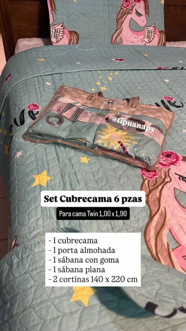 set-cubrecama-6pzas-twin-dibujo-unicornio Set Cubrecama 6 pzas Twin con diseño Infantil